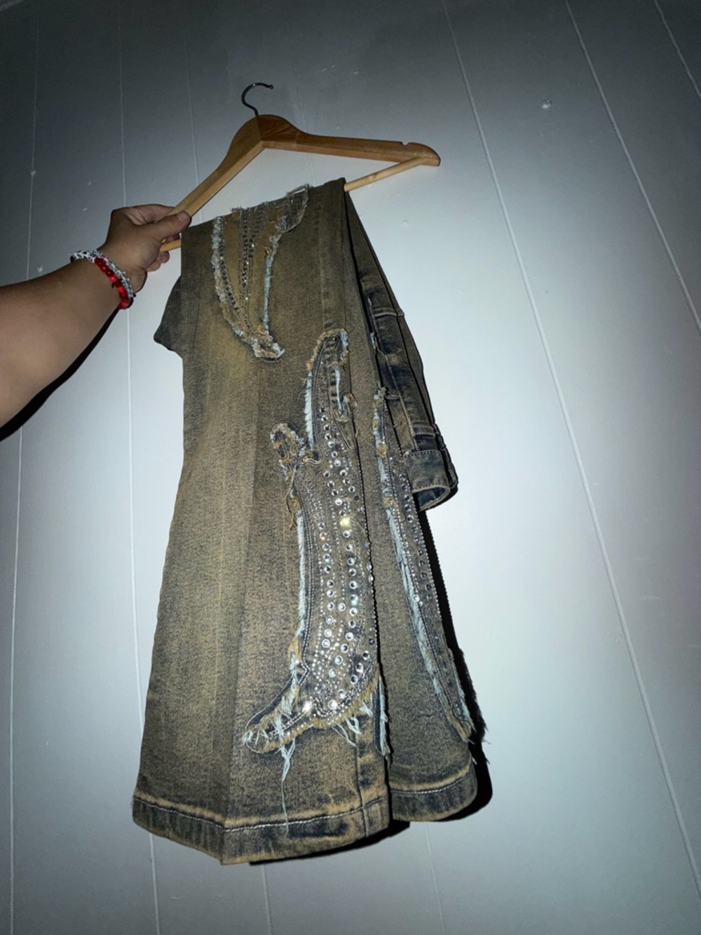 Men Embellished DistressedJeans - Olive Brown with Silver Accents - Picture 5 of 6